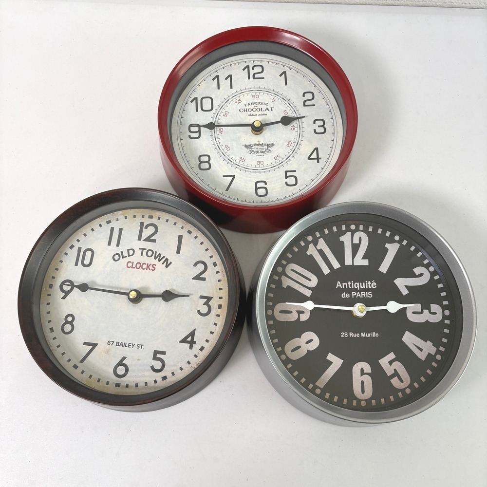 Wall Clock Set of 3 Vintage Style Paris Chocolate Decor Farmhouse Rustic
